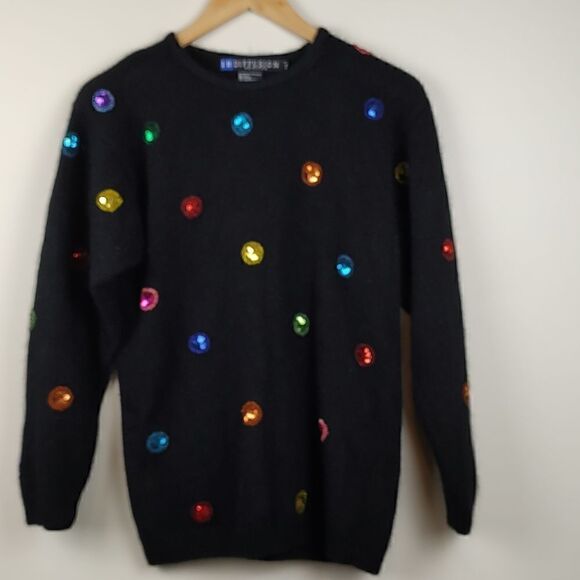 IB Diffusion Petites Black Sequin Silk Angora Lambswool Sweater Vintage 1990 - Picture 1 of 9